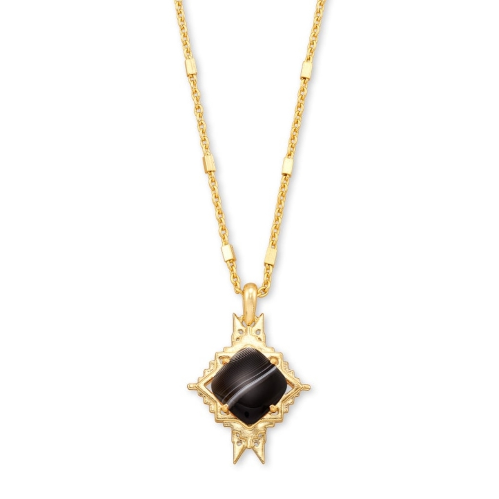 Kendra Scott Cass Gold Long Pendant in Black Banded Agate